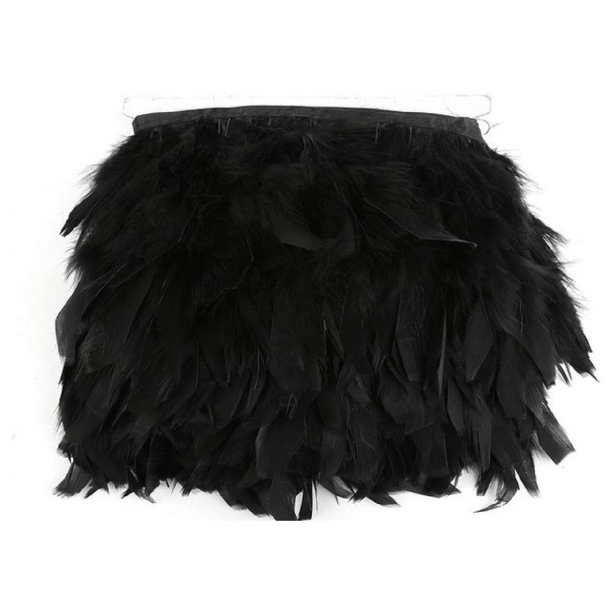 Yalulu 2 Meter Natural Feather Fringe Trim Ribbon 10-15cm for Wedding Skirt/Dress/Clothes Decoration DIY Party Craft (Black)