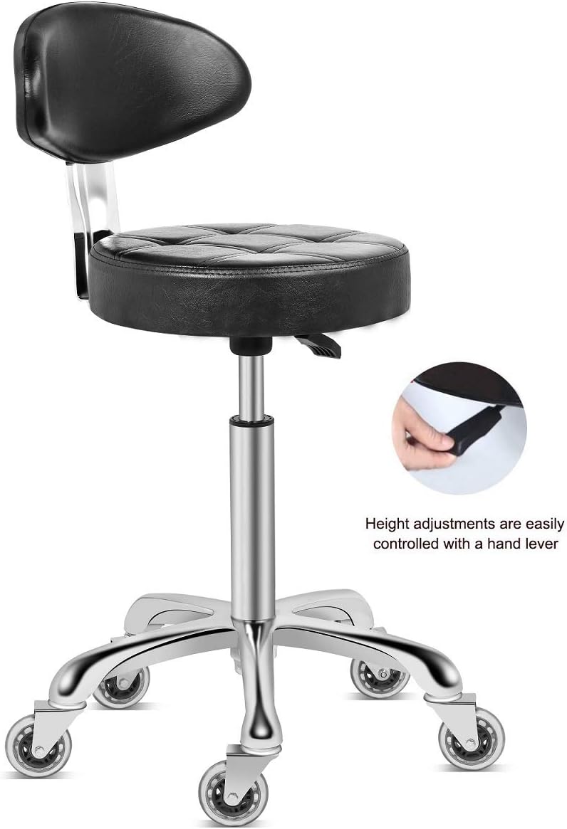 Kaleurrier Rolling Stool Chair with Smooth-rolling Dual-wheel casters,Comfortable Cushioned Backrest, Swivel Seat - Image 3