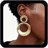 Andelaisi Boho Circle Dangle Earrings Double Circle Earrings Vintage Round Geometric Earrings Exaggerate Punk Earrings for Women