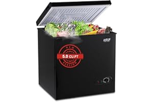 KRIB BLING Chest Freezer 5.0 cu.ft Mini Adjustable 7 Thermostat Compact Deep Freezer Top Door Low Noise with Removable Basket Black