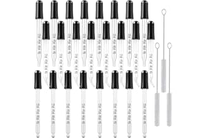 24Pcs1ml Eye Dropper Glass Pipette Calibrated Capacity Droppers 8 Bent and Ball and Straight Measurements Tip with 3 Cleaning