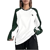 SHENHE Women's Color Block Crew Neck Star Graphic Raglan Shirt Loose Long Sleeve Tee Top
