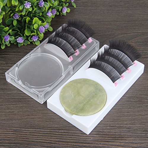 Beauty7 U Curved 2-in-1 Eyelash Extension Holder Base Stand With Jade Stone Glue Adhesive Pallet For False Lashes Eye Lash Strip (White)