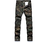 Wikers Men's Casual Military Cargo Pants Jeans Camo Trousers Ripped Holes Denim Biker (US, Waist Inseam, 40, 32, Camouflage)