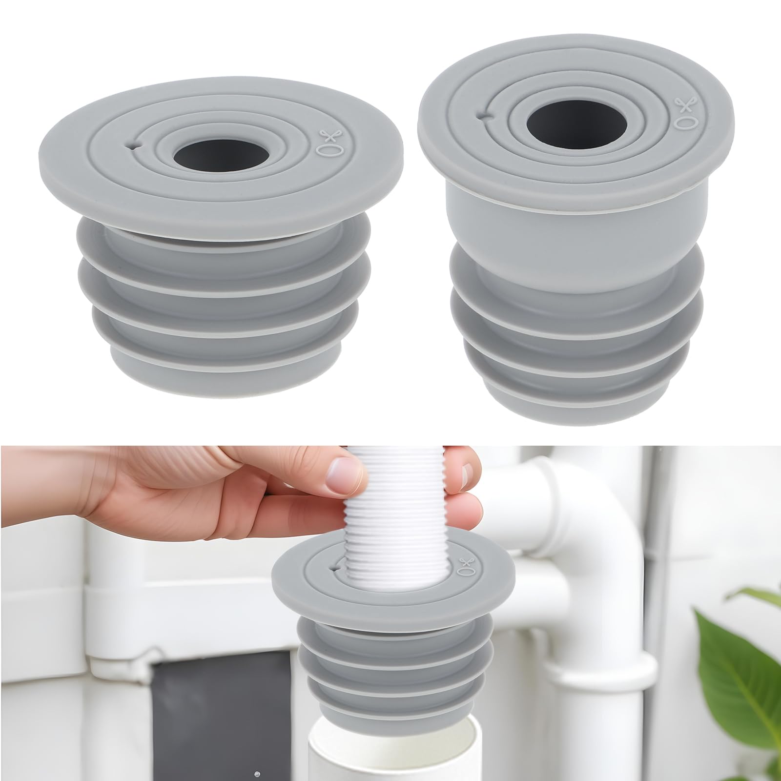 Photo 1 of 2 Pcs Drain Pipe Silicone Seal Plug Drain Sewer Deodorant Cover Washing Machine Drain Pipe Seal Plug Floor Drain Anti-Odor Silicone Plug for Kitchen Bath Washing Machine Drain