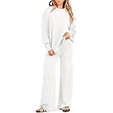 ANRABESS Womens 2 Piece Outfits Fall Lounge Set 2025 Oversized Chunky Knit Sweater Top Wide Leg Pants Loungewear Clothes