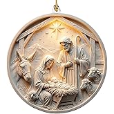 Christmas Nativity Ornament – Holy Family Manger Scene with Bethlehem Star – Christian Christmas Ornament for Tree, Birth of Jesus Décor (KAT - ANA - Nativity Sheep Ornament)