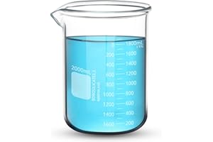 Aeseusia Heavy Duty 2000ML Glass Beaker, White Double Scale Graduation, Borosilicate 3.3 Glass, Low Form Griffin Lab Measuring Beaker, 1 Each (2000ML)