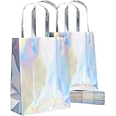 BLUE PANDA Holographic Gift Bags with Handles - 20 Pack, Silver 7 x 9 x 3.1 in - Reusable Paper Goody Bags for Party Favors, Wedding, Birthday, Baby Shower