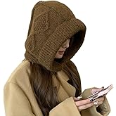 Solyinne Scarf for Women Oversized Wool Knit Balaclava Hat Chunky Cable Knit Scarfs Hooded Horn Buttons Winter Pullover Hats