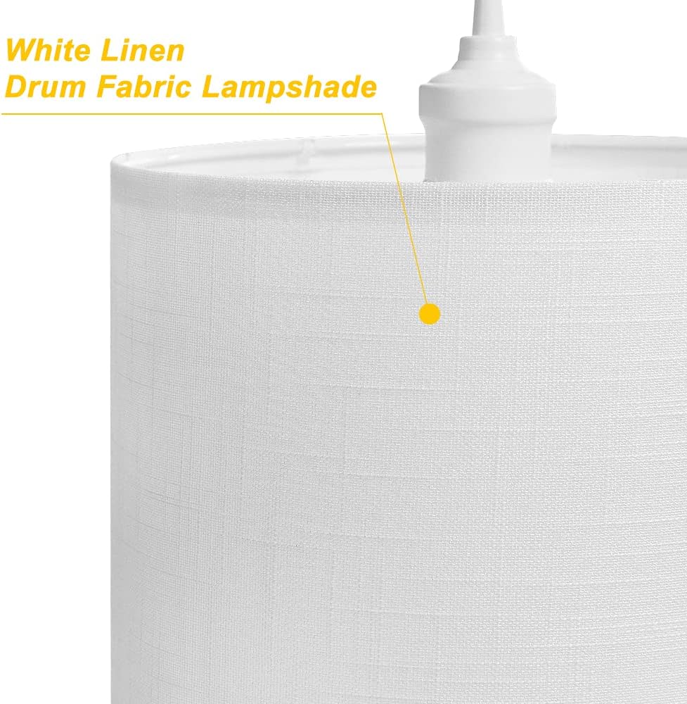 QITIM 2 Pack Plug in Pendant Light Indoor, White Linen Shade Hanging Light Fixture for Kitchen, Living Room, Dining Table, 15FT Clear Cord with On/Off Switch, E26 Socket - - 
