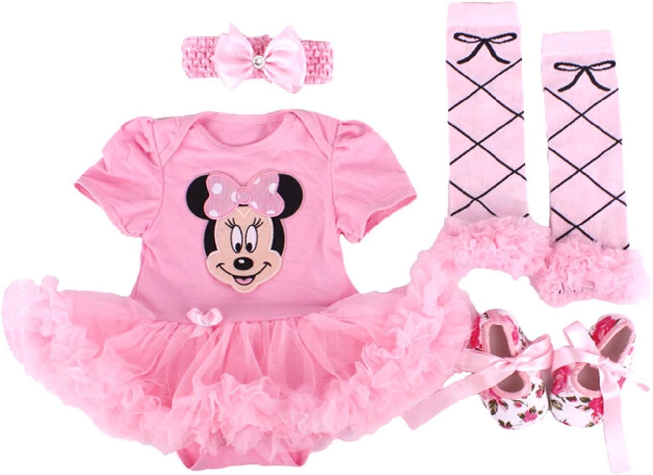 Baby Mickey Mouse Pettiskirt Bodysuit Jumpsuit Party Dress Shoes Headband 0-12M (6-12Month)