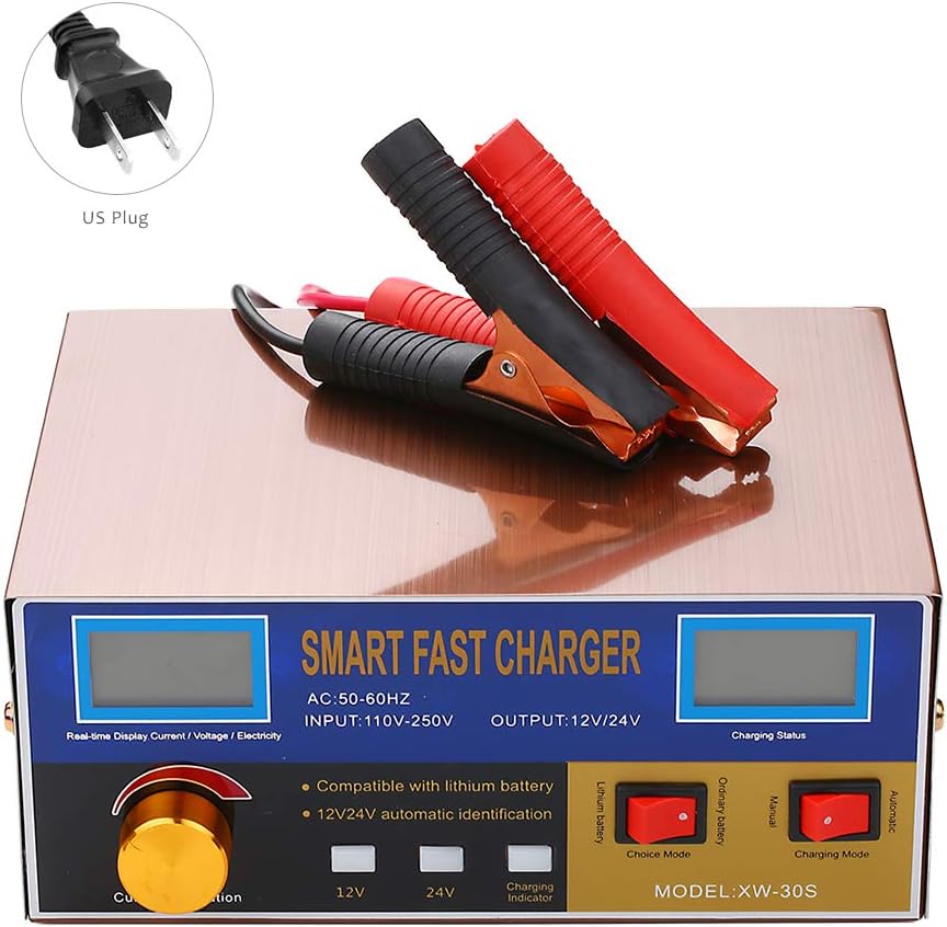 KKmoon 12V/24V 15A/18A Multifunctional Smart Pulse Repair Battery Charger and Maintainer for Lithium/Lead-Acid Battery 6-400AH