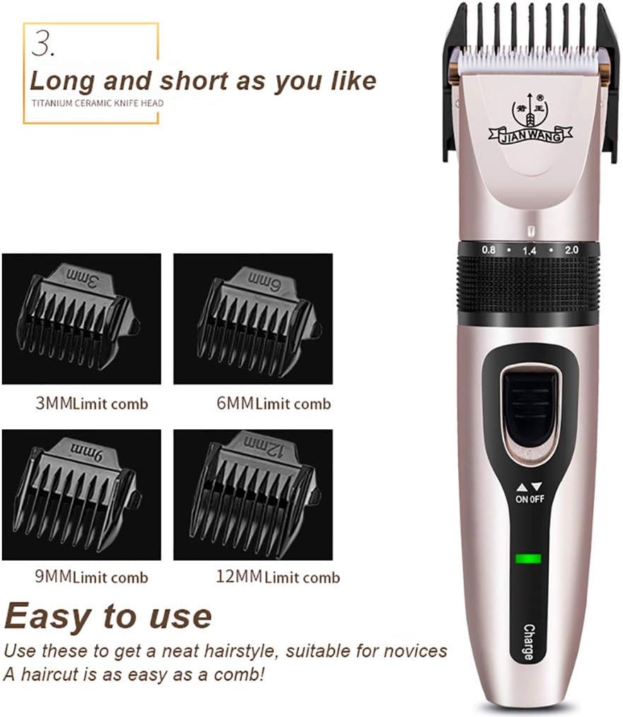 QIQIU Household Hair Shaver Clippers Cordless Haircut Kit Rechargeable Hair Trimmer Haircut Grooming kit with 4 Combs & Carrying Bag for Men/Father/Husband/Boyfriend (9pcs, WH)