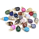 LHJ 10 Pcs Natural Stone Pendants Waterdrop Shape Faceted Mixed Crystal Agate Stone Necklace Accessories Charms for Jewelry Making Bracelet Gift