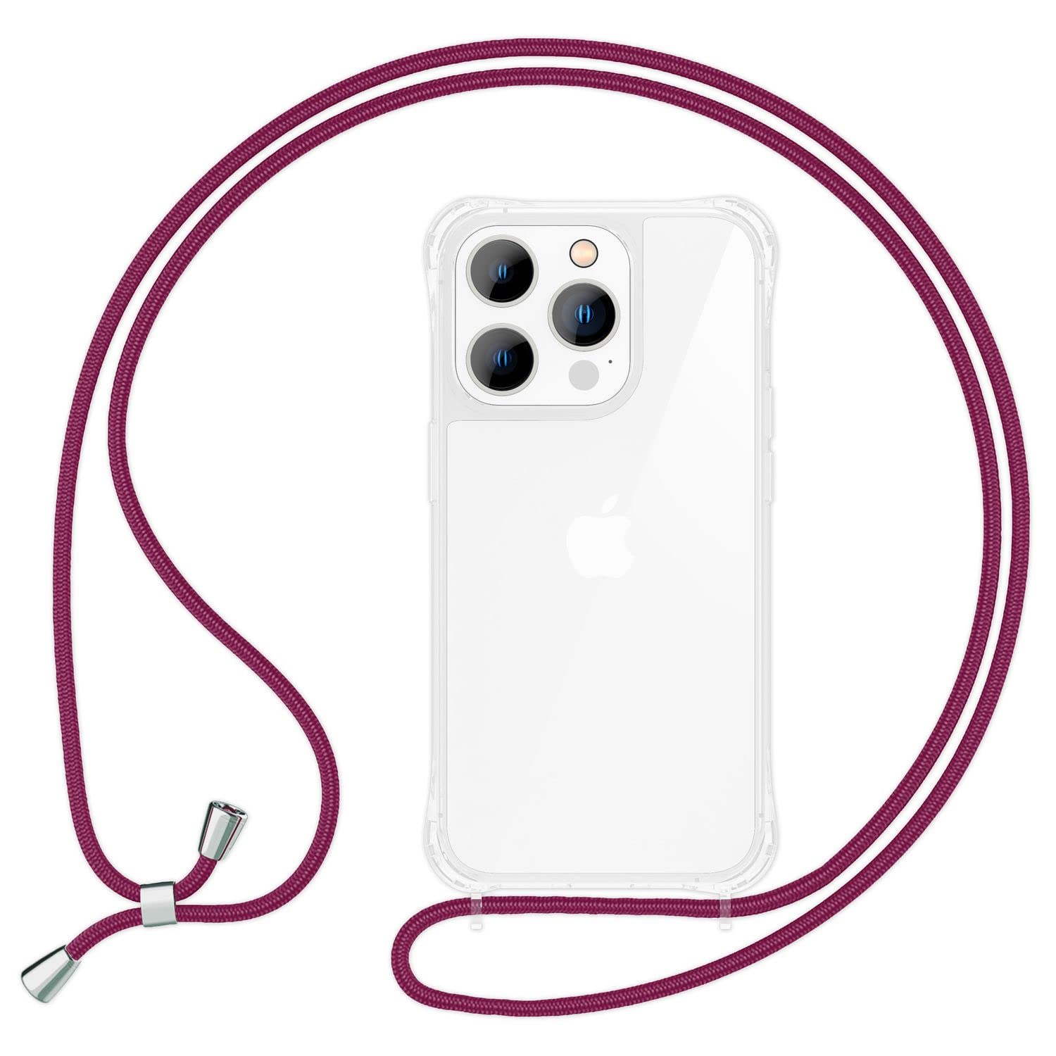 NALIA Necklace Case for iPhone 14 Pro Max - Transparent Hybrid Cover & Strap - HANGIT PRO (Anti-Yellow Back & Adjustable) - German Brand, Color:Red