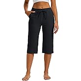 MAGCOMSEN Women's Cotton Capri Pants with 5 Pockets Yoga Wide Leg Capris Loose Casual Lounge Workout Capri Sweatpants