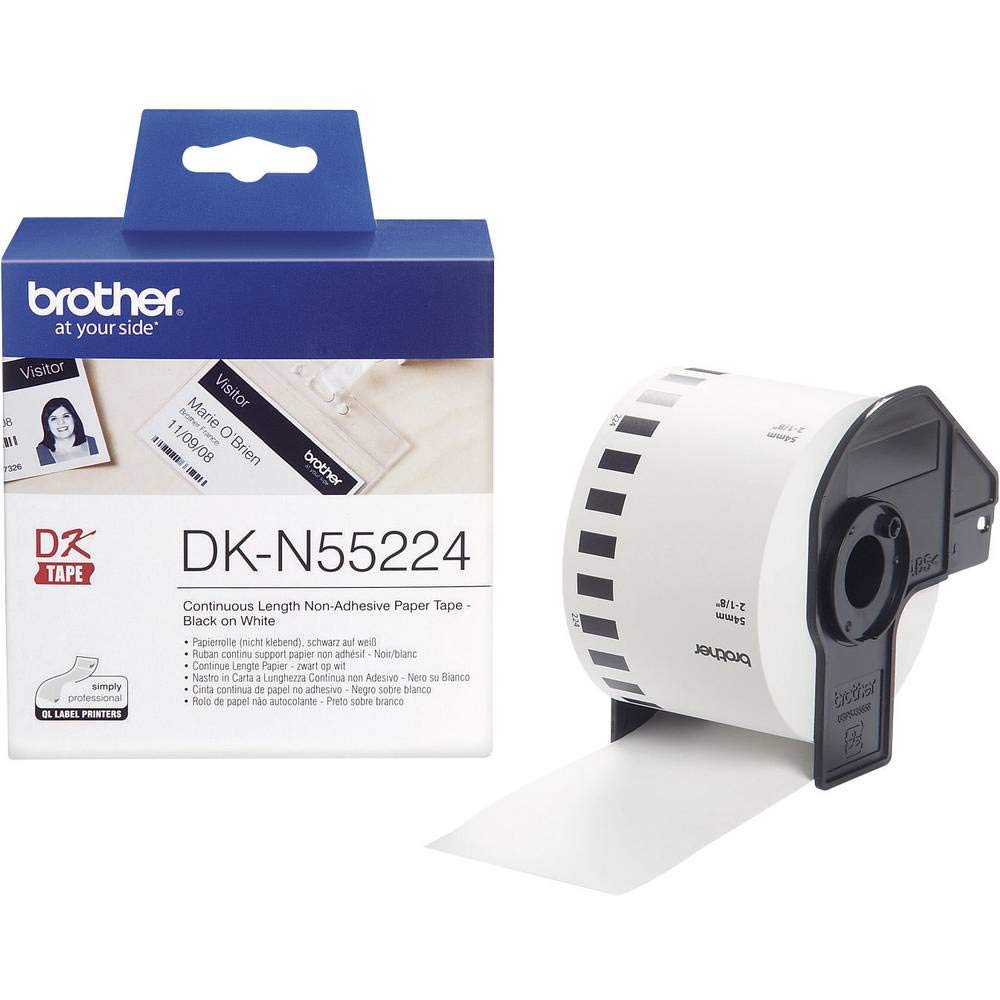 Brother DK-N55224 Label Roll, Non-Adhesive Continuous Length Paper, Black on White, Single Label Roll, 54mm (W) x 30.48M (L), Brother Genuine Supplies