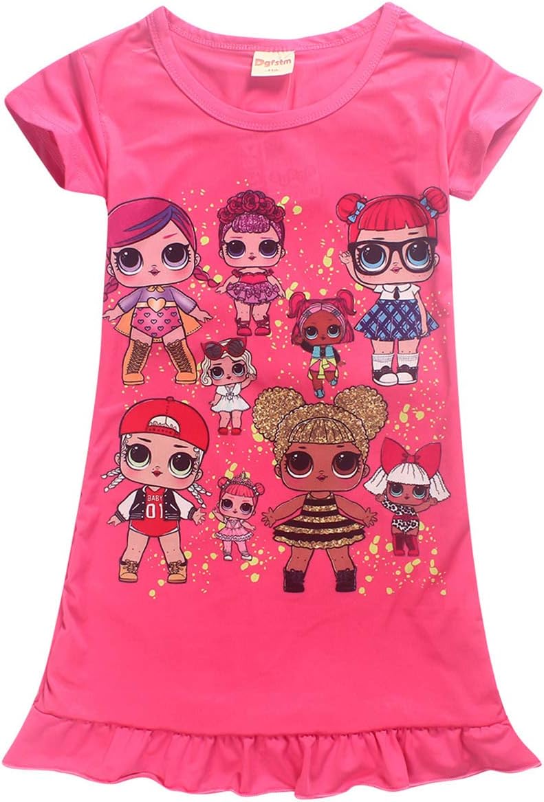 Vannie Lovely Doll Dress Cartoon Dolls Short Sleeve Skirt Lovely Casual Loose Pajamas Nightgown Birthday Gifts for 3~8 Years