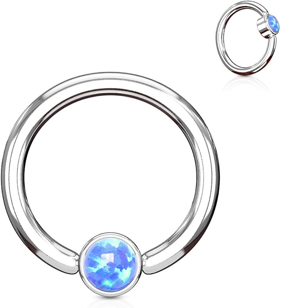 PiercedOff 316L Surgical Steel 1.2mm BCR with 3mm Blue Synthetic Opal Ball - Ring Size 8mm, 1.2mm x 8mm with 3mm ball - Image 3