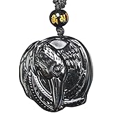 HLbshi Natural Crystal Black Obsidian Squirrel Sun face Raven Necklace Amulet Pendant with Adjustable Bead Chain for Men Women