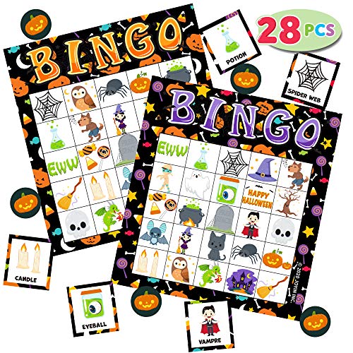 28 Halloween Bingo Game Cards (5X5) for Kids Halloween Party Card Games