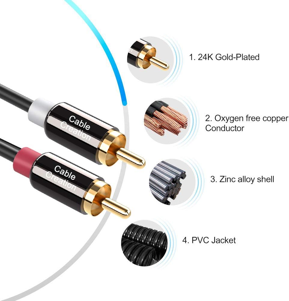 RCA Cable,CableCreation 10FT 2RCA Male to 2RCA Stereo Audio Cable Gold-Plated Compatible with Speaker, AMP,Turntable,Receiver,Home Theater, Subwoofer,Double Shielded,3M: Home Audio & Theater