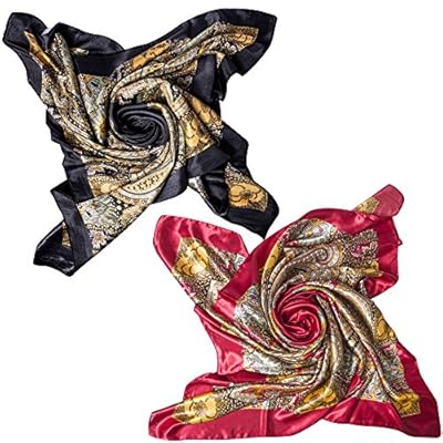 2 PCS Women's Large Satin Square Silk Feeling Hair Scarf 35 x 35 inches 2 PCS Women's Large Satin Square Silk Feeling Hair Scarf 35 x 35 inches