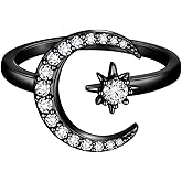 beautlace Star and Moon Adjustable Rings 18K Gold/Silver/Black Gun Plated Crescent Moon Stars Open Ring Jewelry for Women KR0032