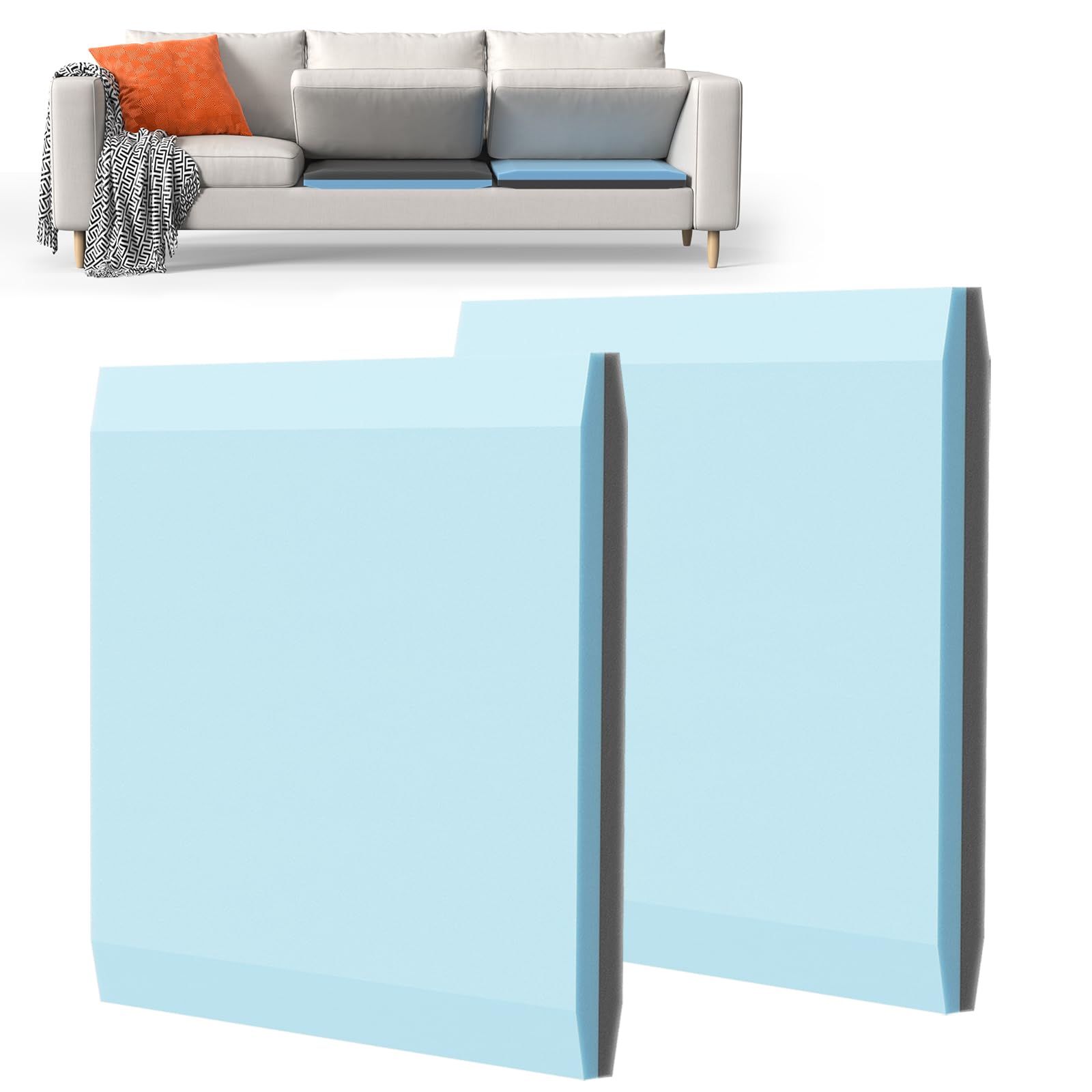 Photo 1 of Sellmazon Couch Cushion Support for Sagging Cushions 20''x20'', Two in One Sofa Cushion Support to Repair Sagging Seats, Lift Saggy Seats, Extend Couch's Life, Blue & Grey 2PCS