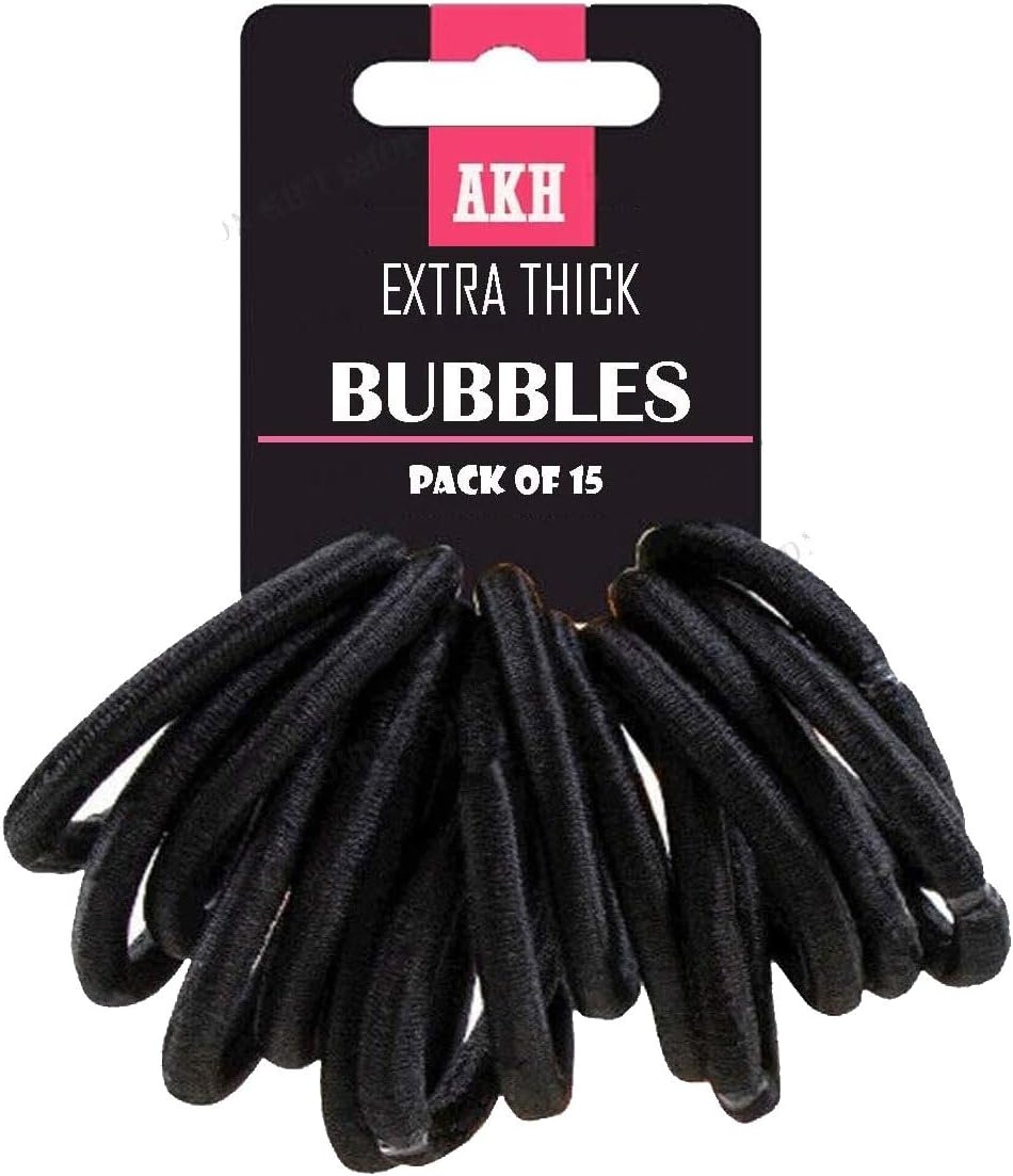 AKH® Set of 15 BLACK Thick Snag Free Endless Hair Elastics Bobbles Hair Bands, 15 count (Pack of 1)