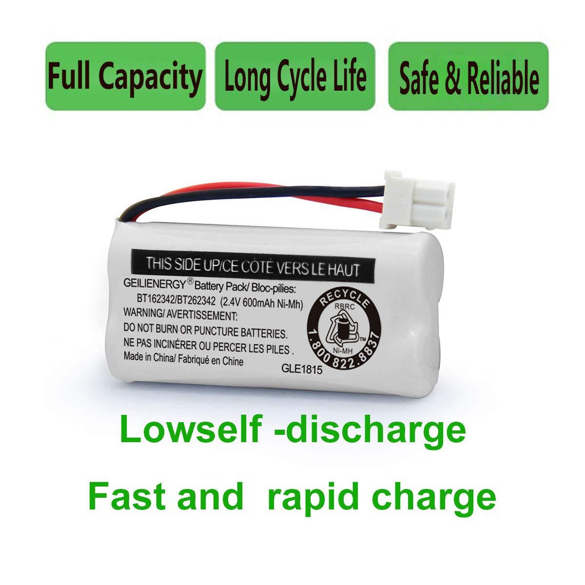 GEILIENERGY Replacement Battery BT162342 / BT262342 BT166342/BT266342 BT183342/BT283342 Compatible for Cordless Telephones CS6114 CS6419 CS6719 EL52300 CL80111(Pack of 2)