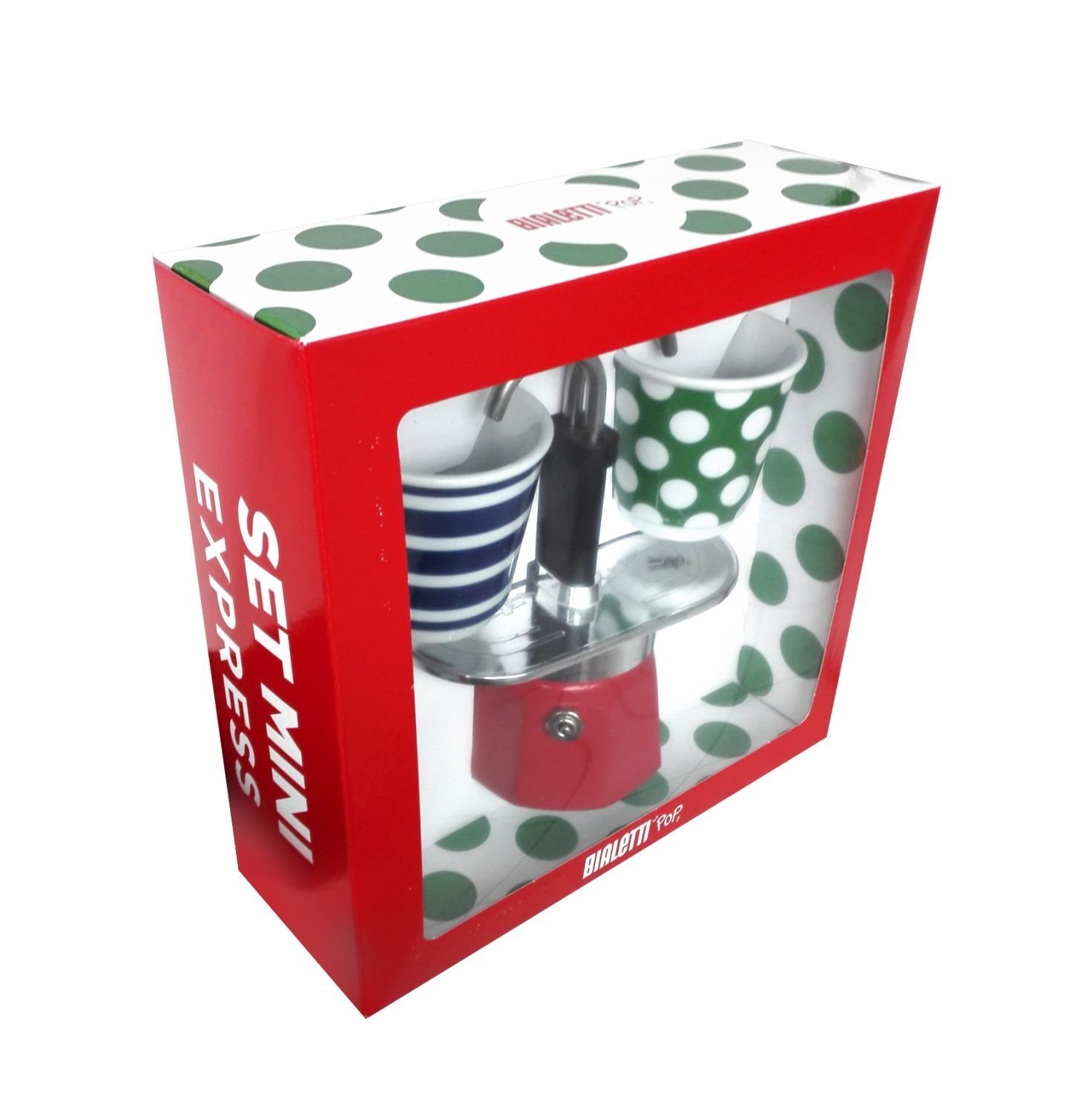 Home Bialetti Mini Express Espresso Maker 2 Cup Red & 2 Bicchierini Pop