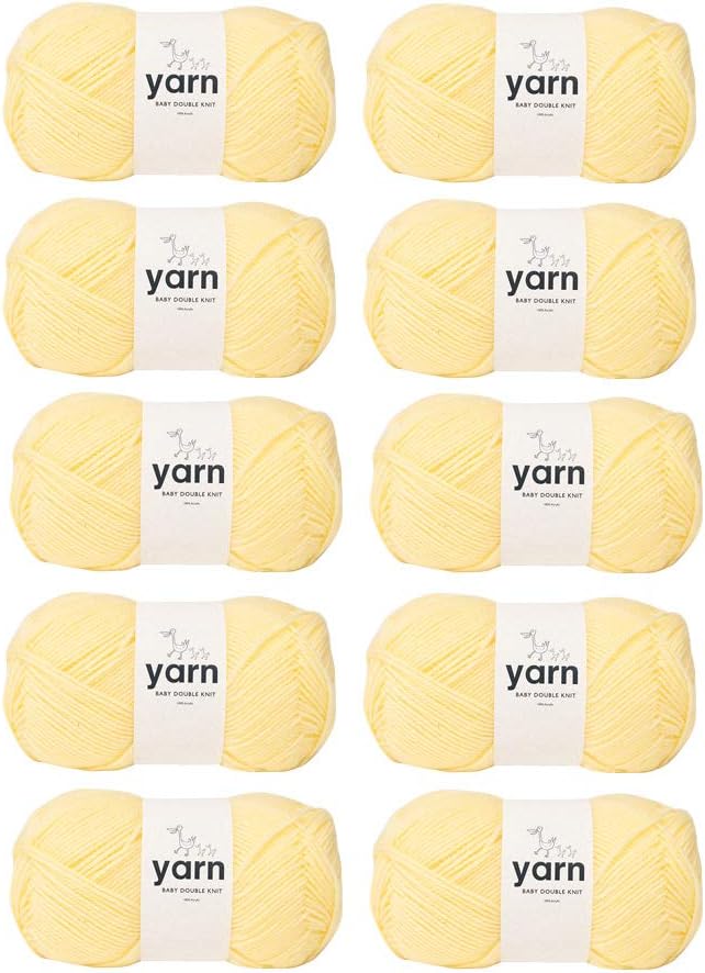 Korbond Baby Yarn Bulk Pack Bundle (Lemon Yellow), Contains 10 x 100g Skeins of DK Acrylic, Lightweight