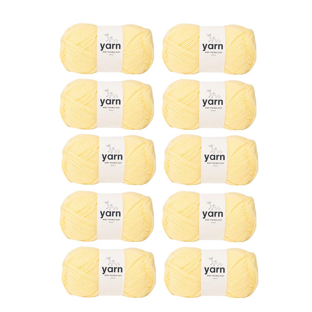 Korbond Baby Yarn Bulk Pack Bundle (Lemon Yellow) — Contains 10 x 100g Skeins of DK Acrylic — Lightweight, Hypoallergenic & Durable Yarn (1000g/2900m Total)