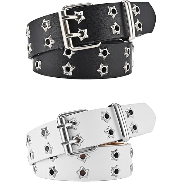 FCKJXSPYXSM Neutral Rivet Leather Belts Print Studded Style