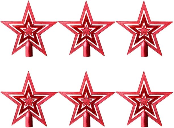 Stella Di Natale A 6 Punte.Amosfun Puntale Per Albero Di Natale A Forma Di Stella A 5 Punte Con Brillantini Decorazione A Forma Di Pentagramma 6 Pezzi Colore Oro Plastica Red 14 14cm Amazon It Casa E Cucina