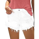 onlypuff Women Denim Shorts Ripped Mid Waisted Jean Shorts with Pockets