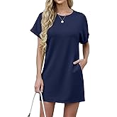 GRECERELLE Women's Casual T-Shirt Dress with Pockets Short Sleeve Shift Dresses Wrinkle-Resistant Above Knee Length