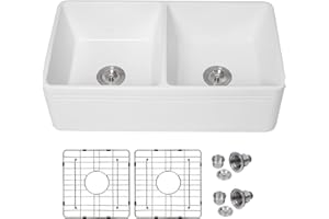33 White Double Bowl Kitchen Sink - Lordear 33 Inch Farmhouse Kitchen Sink Double Bowl 50/50 White Fireclay Ceramic Porcelain Apron Front Farm Double Basin 50/50 Farmer Kitchen Sink Basin