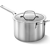 Calphalon Brushed 3-Ply Stainless Steel Cookware Set w/Turbo Heat Tech 4.5Qt Sauce Pan with Lid, Induction, Oven Safe 450F, B
