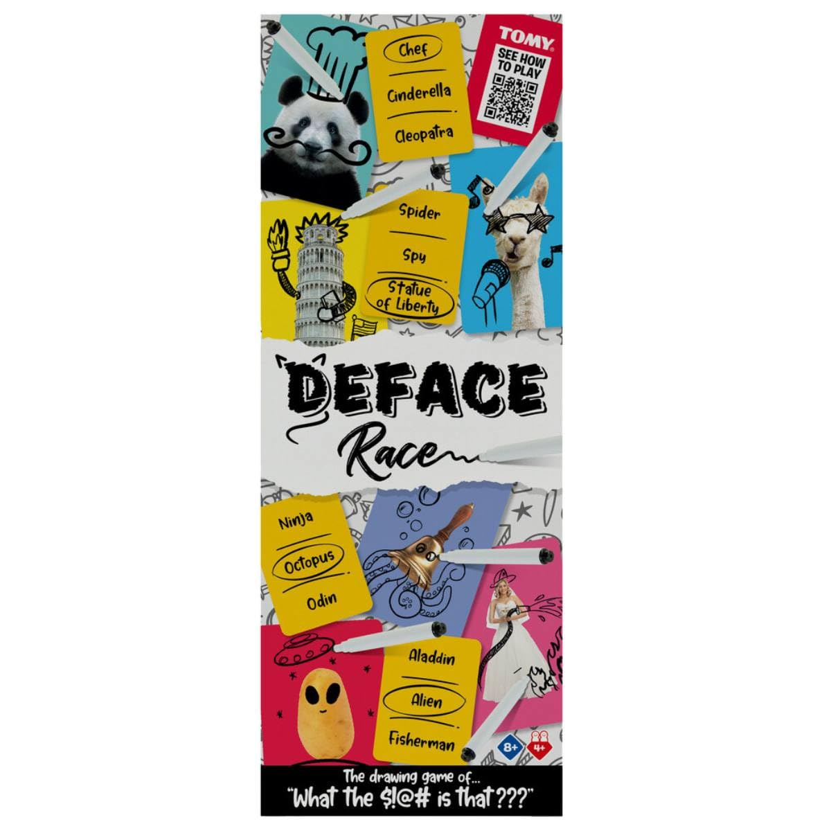 TOMY Games T73419 Deface Race, Family Card for 4 or More Players, Board Game For Adults And Kids Suitable From 8+ Years, Multicoloured