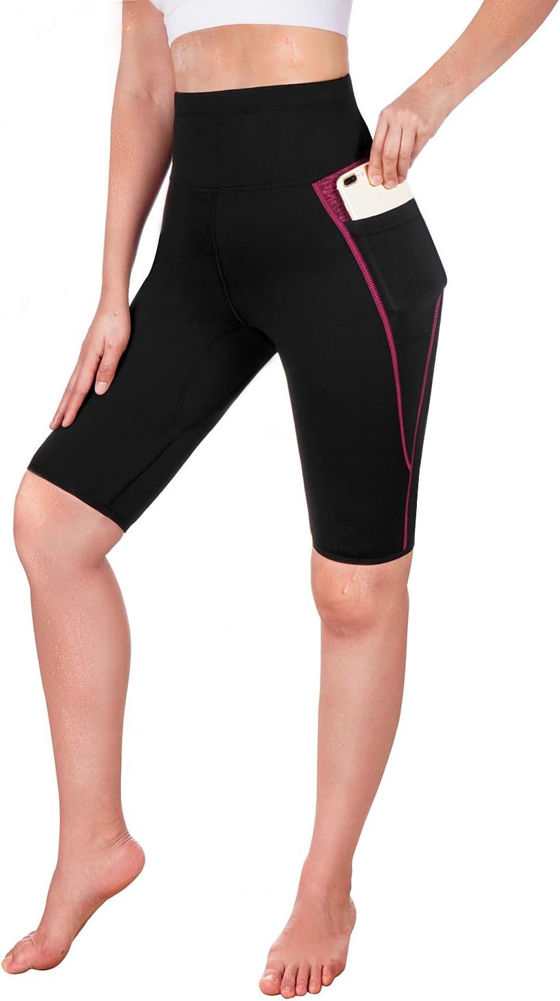 TrainingGirl High Waist Sauna Sweat Shorts Weight Loss Workout Pants with Pocket for Women Running Gym Yoga Exercise : Clothing