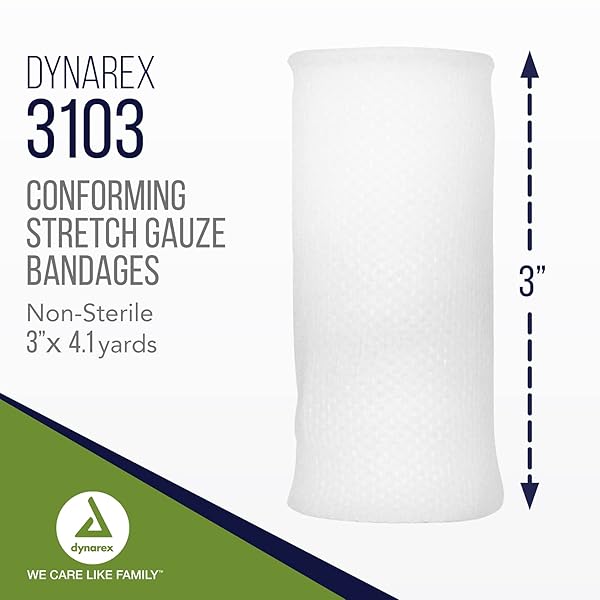 DYNAREX STRETCH GAUZE BANDAGES, 3″ X 4.1 YDS, NON-STERILE & LATEX-FREE, WOUND CARE IN MEDICAL AND HOME ENVIRONMENTS, 1 BOX OF 12 DYNAREX BANDAGES