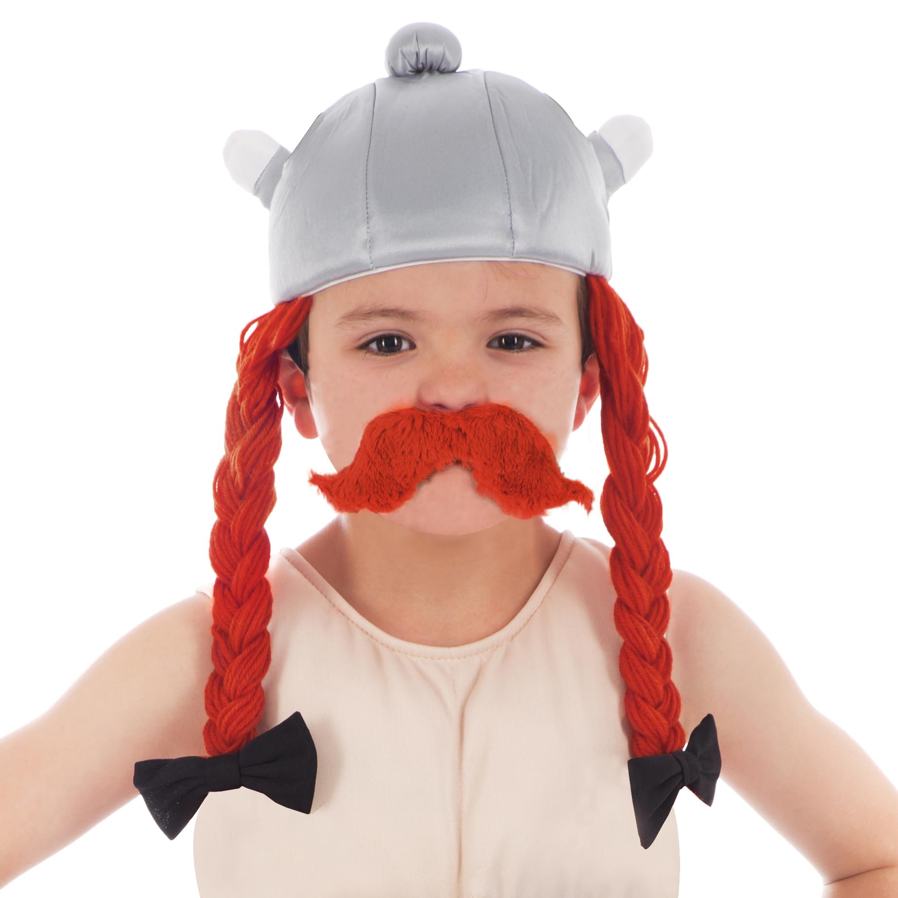Child Obelix Fabric Helmet – One Size Kids Costume Accessory | Soft Gaul Warrior Helmet with Red Braids – Asterix & Obelix Fancy Dress
