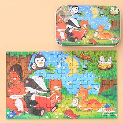 Leoie 60pcs Childrens Wooden Puzzles Baby Early Education Educational Toys Gift with Storage Box 8#