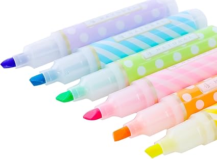 Amazon Goyiki蛍光ペンペン ミニドットカラフルキャンディパターン 蛍光ペンアソート色 蛍光ピンクイエローグリーンオレンジパープルブルーペン 6パック 韓国ひな形 蛍光 文房具 オフィス用品