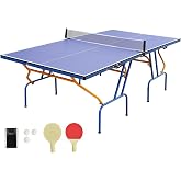 Table Tennis Table, 8&times;4 Ft Foldable Portable Ping Pong Table Set with 2 Table Tennis Paddles, 3 Balls and Net for Indoor Outdoor Use