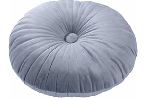 HLOVME Round Pillow Cushion for Couch Velvet Decorative Small Throw Pillow Solid Color for Living Room Bed Floor 13.7”, Gray