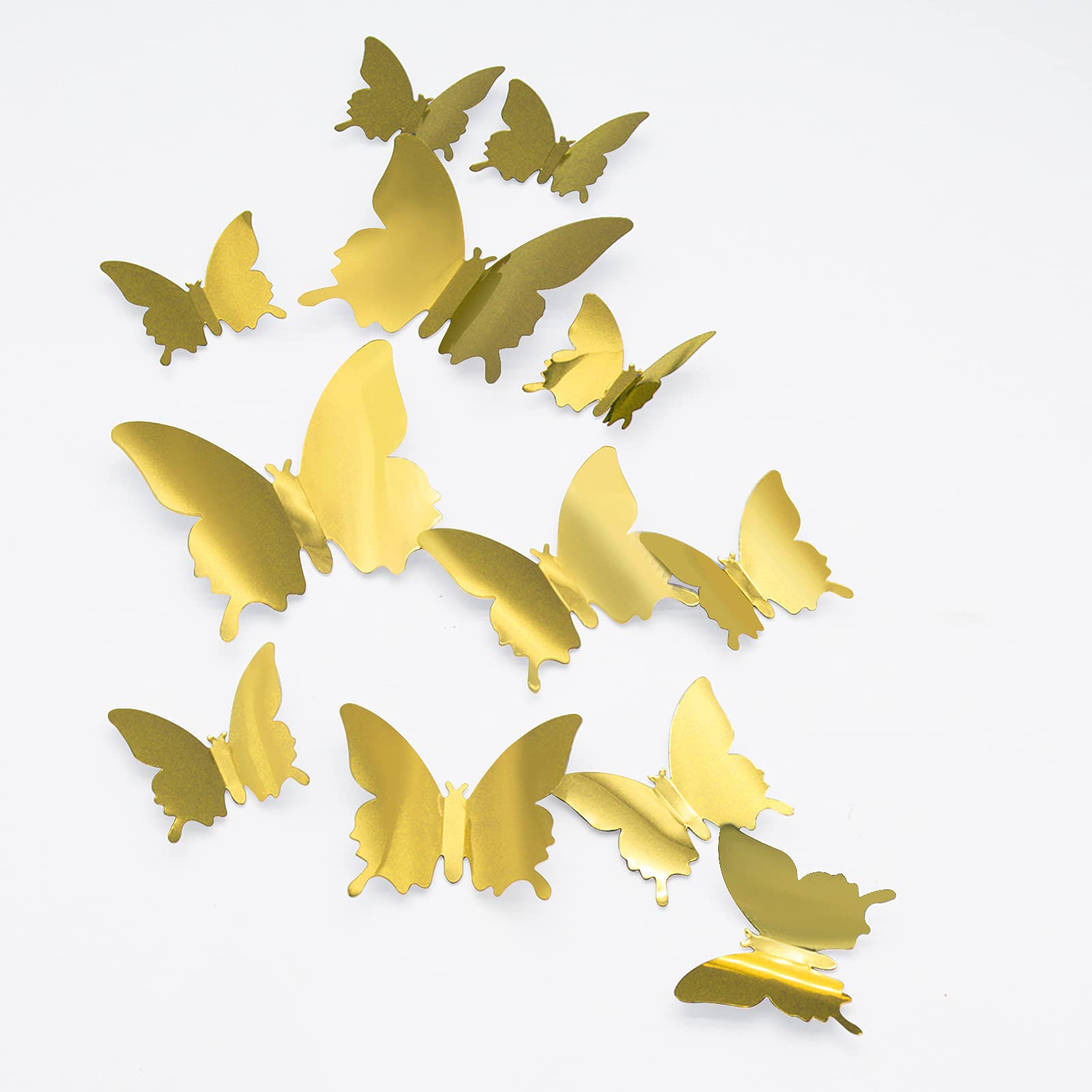 3D Butterfly Wall Stickers, CAYUDEN 24pcs Removable Gold Mirror Butterfly Stickers DIY Butterfly Decor 3 Sizes 3D Butterfly Wall Decal for Room, Door, Window, Wedding, Party Decoration(Gold) — image 1